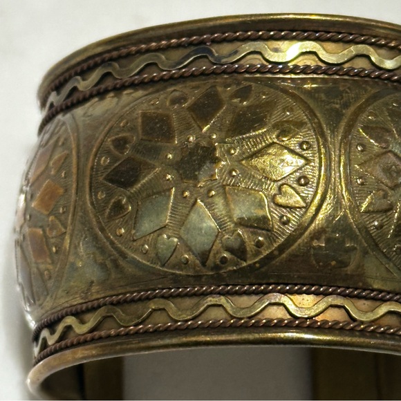 Vintage Copper Brass Cuff Bracelet Made in India Embossed - Picture 1 of 9